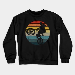 BMX Bicyclist Silhouette On A Distressed Retro Sunset graphic Crewneck Sweatshirt